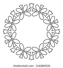 Outline flowers circle frame design, monochrome, floral border