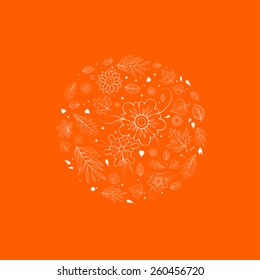 Outline flowers and leaves design template. Spring floral design template.