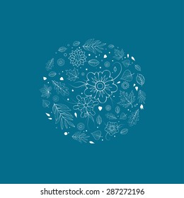 Outline flowers and leaves design template. Spring floral design template.