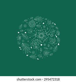 Outline flowers and leaves design template. Spring floral design template.