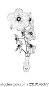 Outline of Flowers line drawing vector art in a vase for decoration. Line flower bouquets in vases, vector illustration.