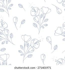 Outline flowers seamless pattern. Vector illustration. Stylized floral background