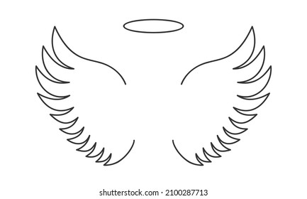 Outline Flying Angel Wings Halo Ring Stock Vector (Royalty Free) 2100287713