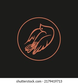 Outline flying bird with circle logo on dark background