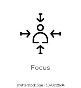 outline focus vector icon. isolated black simple line element illustration from arrows 2 concept. editable vector stroke focus icon on white background