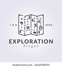 outline folded paper map logo template design, line art map trails logo symbol icon vector illustration design