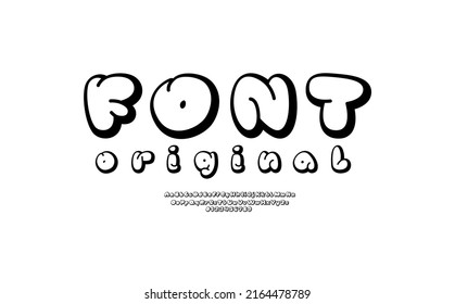 Outline font, comic alphabet in the cartoon style, uppercase and lowercase letters and numbers