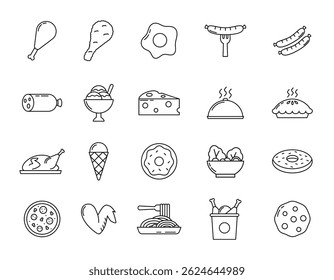 Os elementos de ícone de comida de estrutura de tópicos são adequados para várias necessidades de design, como modelos, cartazes, mídias sociais, sites, banners, aplicativos e outros.