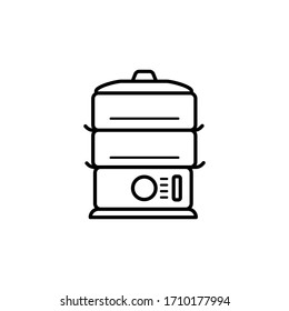 Outline food steamer icon. Line style. Kitchen appliance double boiler isolated on white background. Vector illustration.