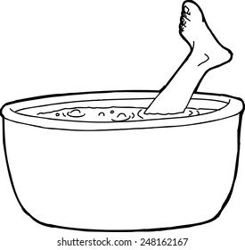 Outline of foot from dead person sticking out of boiling pot of water