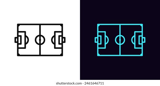 Outline football pitch icon, with editable stroke. Soccer field scheme with line marking. Football stadium and soccer arena, sport court and playground, football game, training play yard. Vector icon