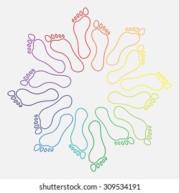 Outline footprints in a circle, illustration