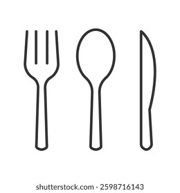 Outline fork spoon and knife icon set isolated flat design vector illustration on white background.