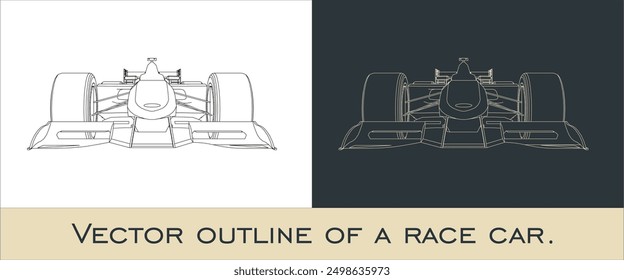 Outline of a Formula 1 race car from front angles. Vector blueprint isolated on a transparent background