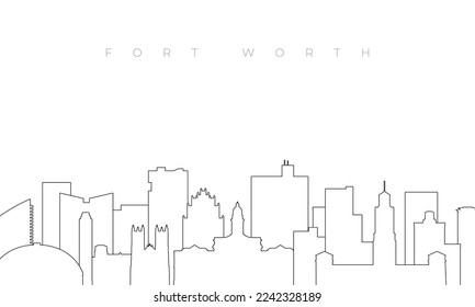 Esbozo de Fort Worth. Plantilla de moda con edificios de Fort Worth y monumentos en estilo de línea. Diseño vectorial de material. 