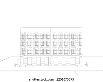 Outline Fourstory Building Black Lines Isolated Stock Vector (Royalty ...