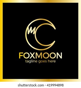 Outline Fox Moon Logo - Letter C. Luxury, royal metal gold