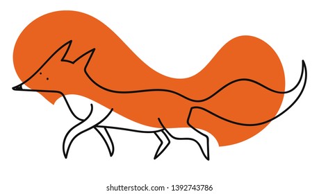 Outline of a fox over an orange heart symbolize love  vector  color drawing or illustration