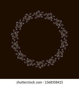 Outline frame with a cup of coffee and coffee beans