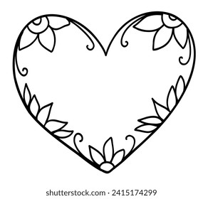 Outline frame in heart shape with flower ornament