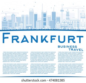 Outline Frankfurt Skyline with Blue Buildings and Copy Space. Vector Illustration. Business Travel and Tourism Concept with Modern Buildings. Image for Presentation Banner Placard and Web Site.