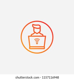 Outline freelancing icon,gradient illustration,vector work sign symbol