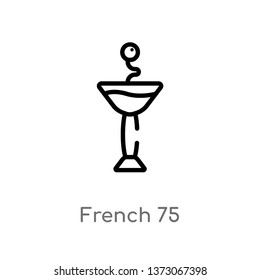 outline french 75 vector icon. isolated black simple line element illustration from drinks concept. editable vector stroke french 75 icon on white background