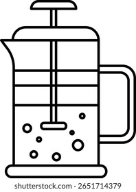 Outline French press coffee maker icon for cafe branding, mobile apps, websites, digital menus, and packaging. Editable vector line art.