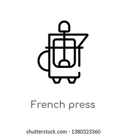 outline french press vector icon. isolated black simple line element illustration from drinks concept. editable vector stroke french press icon on white background