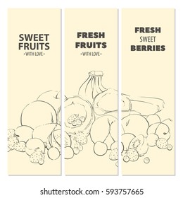 Outline fresh ripe fruit light cards