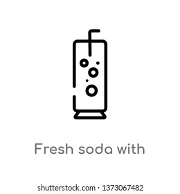 outline fresh soda with lemon slice and straw vector icon. isolated black simple line element illustration from drinks concept. editable vector stroke fresh soda with lemon slice and straw icon on