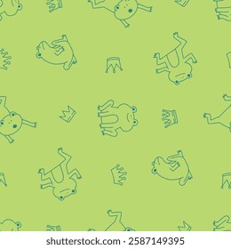 Outline Frog Animal Crown Pattern Vector Illustration Seamless for Background Wallpaper Packaging