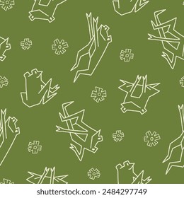 Outline Frog Flower Green Vector Seamless Pattern illustration Design