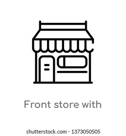 outline front store with awning vector icon. isolated black simple line element illustration from commerce concept. editable vector stroke front store with awning icon on white background