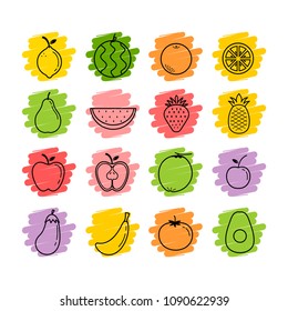 Outline Fruit Icon Colorful Set Vector Illustration
