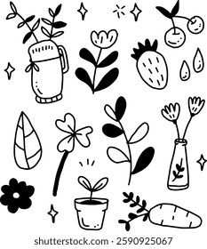 outline fruits and florals design.