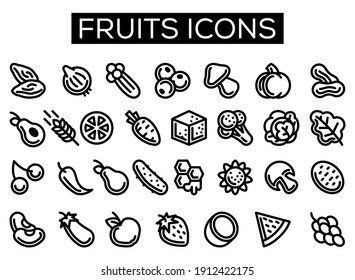 outline fruits icon set collection