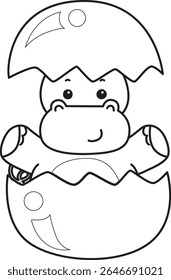 Contorno da série de animais engraçados de bebê hipopótamo. Colorir páginas da vida de desenhos de hipopótamo fofo. contorno de hipopótamo no crack de ovos