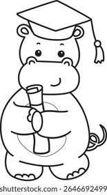 Contorno da série de animais engraçados de bebê hipopótamo. Colorir páginas da vida de desenhos de hipopótamo fofo. contorno de Hipopótamo foi a formatura