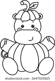 Contorno da série de animais engraçados de bebê hipopótamo. Colorir páginas da vida de desenhos de hipopótamo fofo. contorno de hipopótamo vestindo um traje de abóbora