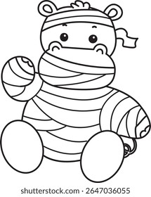 Contorno da série de animais engraçados de bebê hipopótamo. Colorir páginas da vida de desenhos de hipopótamo fofo. contorno de Hipopótamo vestindo um traje de múmia