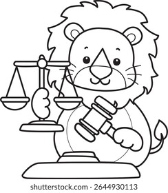 Contorno da série de animais Funny baby Lion. Colorir páginas da vida de projetos de leão fofo. contorno de leão trazer um martelo e escamas