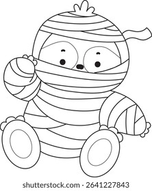 Outline of Funny baby sloth animal series stock. Lineart of fluffy sloth. outline of sloth wearing a mummy costume
