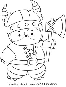 Outline of Funny baby sloth animal series stock. Lineart of fluffy sloth. outline of sloth wearing a viking costume