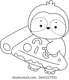 Outline of Funny baby sloth animal series stock. Lineart of fluffy sloth.
outline of sloth bring a big pizza