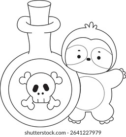 Outline of Funny baby sloth animal series stock. Lineart of fluffy sloth. outline of sloth bring a black toxic