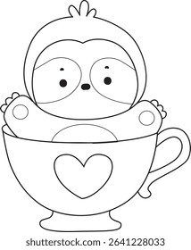 Outline of Funny baby sloth animal series stock. Lineart of fluffy sloth.
outline of sloth stuck in the tea cup
