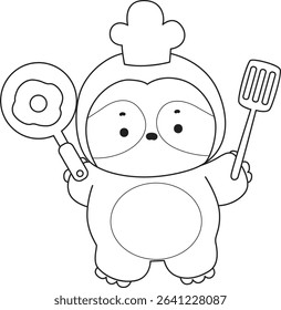 Outline of Funny baby sloth animal series stock. Lineart of fluffy sloth.
outline of sloth want to cooking eggs
