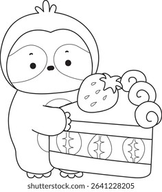 Outline of Funny baby sloth animal series stock. Lineart of fluffy sloth.
outline of sloth bring a slice of strawberry cake