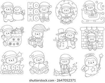 Outline of Funny baby sloth animal series stock. Coloring pages of Slow life of fluffy sloth designs. Outline of sloth in the variation of christmas costume